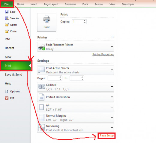 Select Page setup from File tab