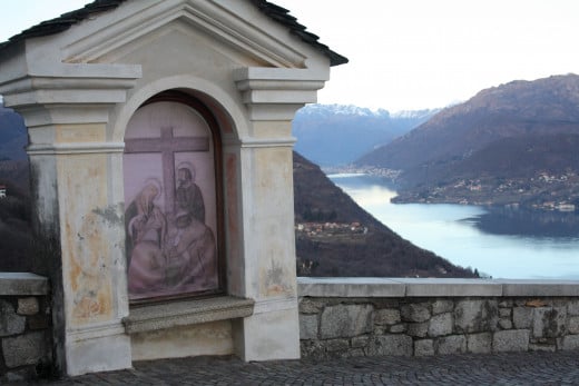 View from Madonna del Sasso (Piedmont) of Lake Orta, Italy