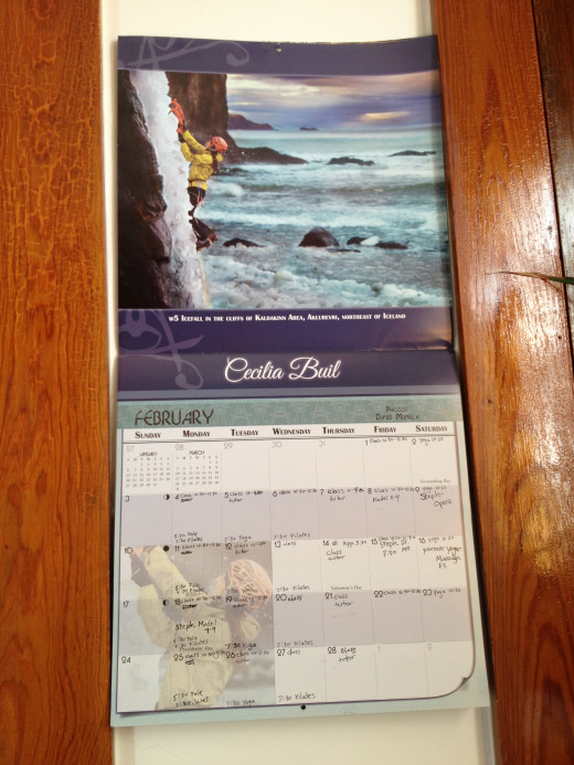 We have a Women of Climbing calendar in our kitchen. I keep it updated so that my family knows what's going on, but it isn't very effective for me because I can't carry it around.