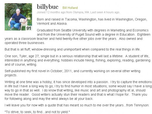 Profile of Sir Bill Holland aka billybuc (Photo Source: HubPages via Screenshot)