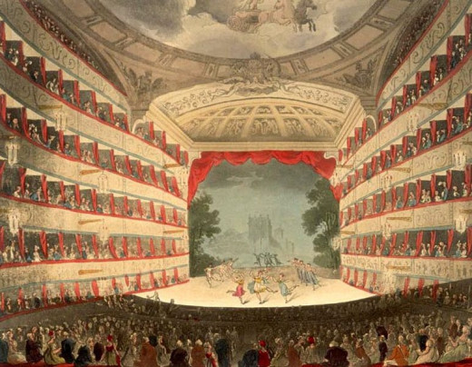 The Opera House, Haymarket in 1809. Burned and destroyed in 1867 and replaced with Her Majesty's Theater.