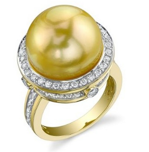 14mm Golden South Sea Pearl & Diamond Ring in 18K Gold
