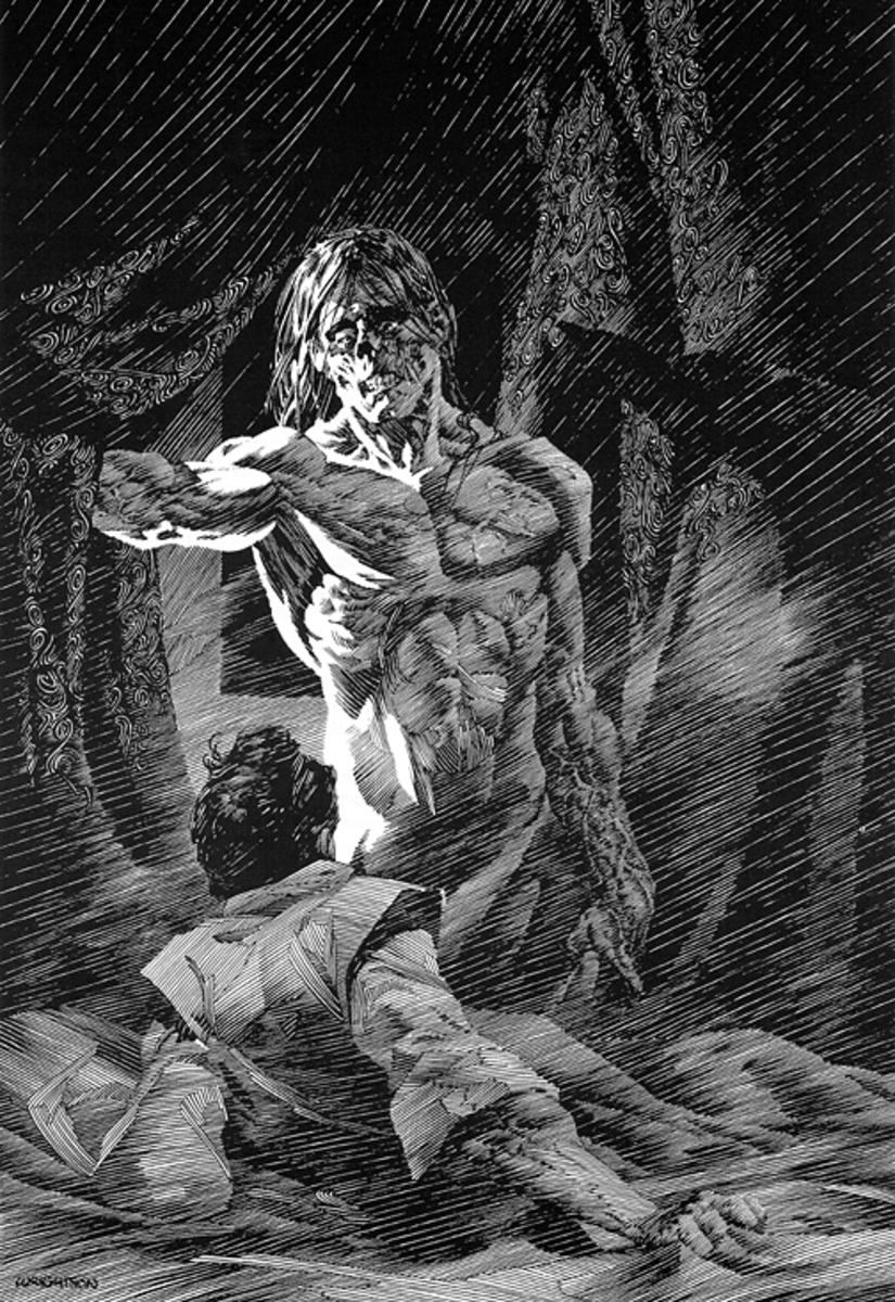 The creation, Adam, confronts Victor Frankenstein