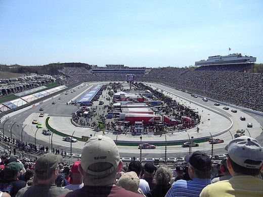A view from the turn of Martinsville Speedway shows the paper clip layout of the track.