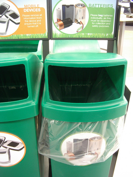 This re-cycling bin is in Staples 