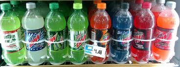 A case with Mountain Dew on display.