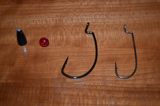 A Weight, Bead, EWG Hook, and Worm Hook
