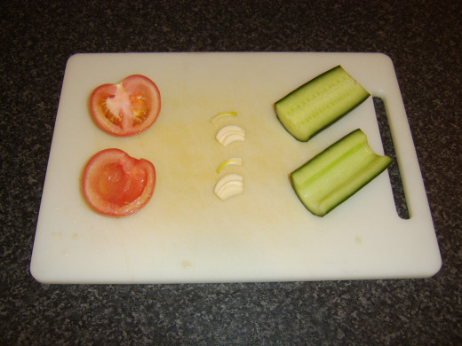 Deseeding the cucumber salsa ingredients