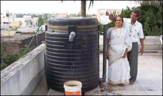 Telescoping biogas digester.