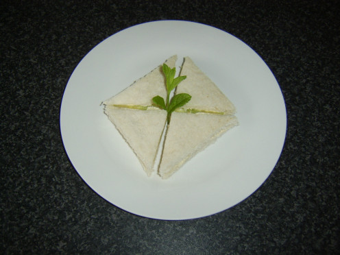 Crustless cucumber sandwich as it may be served for afternoon tea