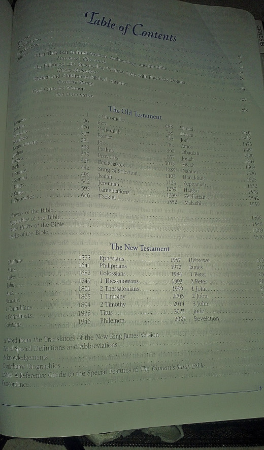 My Bible's Table of Contents