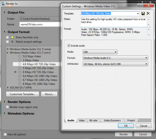 Rendering WMV in Sony Vegas 11