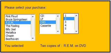Completed Form Controls List Boxes for my music shop, created in Excel 2007 and Excel 2010.