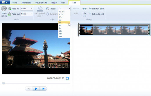 Click Edit and select speed value on Speed box to speed up videos on Window Movie Maker 