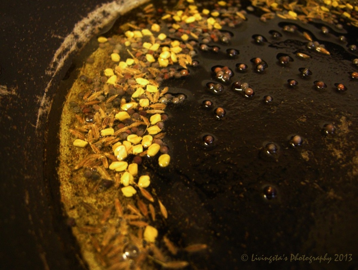 Seasoning oil with mustard seeds, fenugreek seeds and cumin seeds