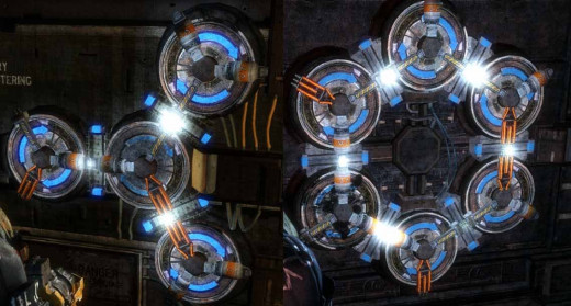 Dead Space 3 find suit kiosk by activating the first pump (left picture) and right pump (second picture)
