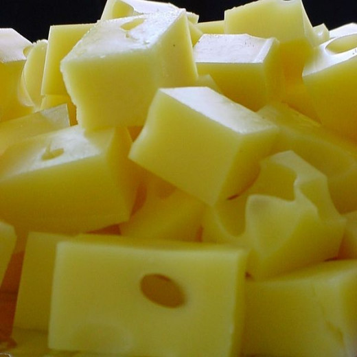 Attribution to Wiki commons http://commons.wikimedia.org/wiki/File:Swiss_cheese_cubes.jpg