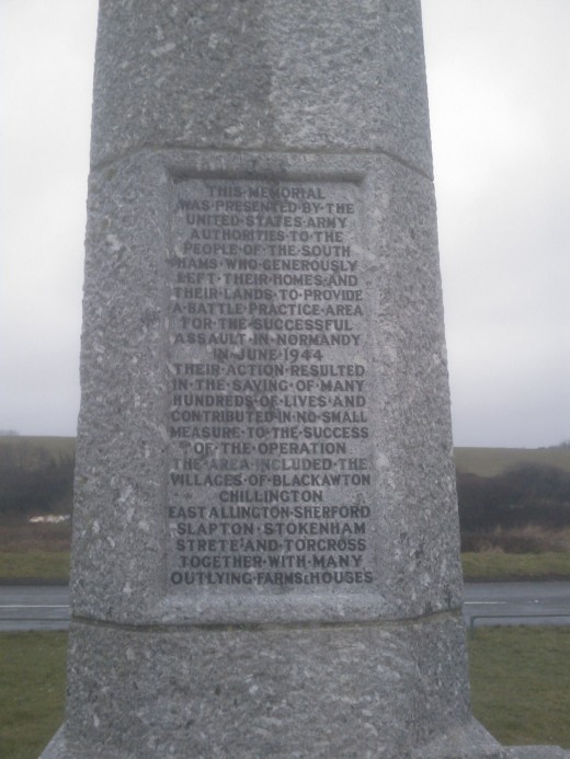 Monument to the sacrifice of civilian's living in and around Slapton Sands, Devon, UK.