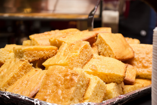 An example of a small depth of field. Notice how most of the cornbread is out of focus, but there's a small area in focus.