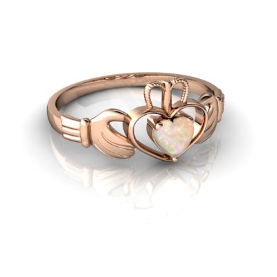 14k Rose Gold Genuine Opal Celtic Claddagh Ring