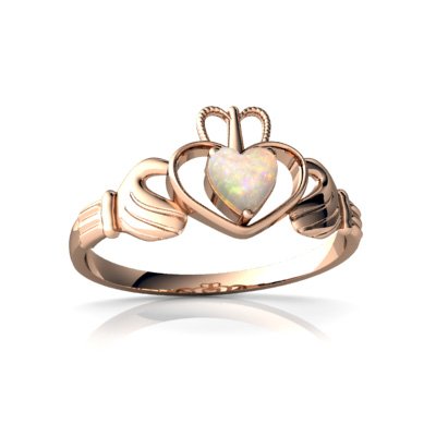 14k Rose Gold Genuine Opal Celtic Claddagh Ring. Scroll down to see other designs and models.