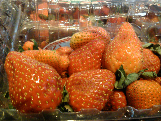 Fresh strawberries, thinly sliced, resemble hearts.  In addition, they are wonderful when dipped in chocolate!