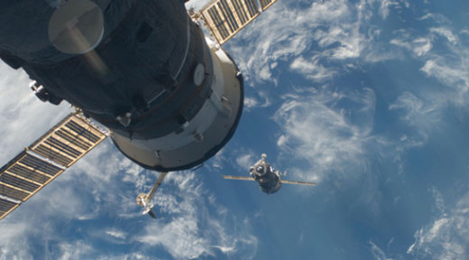 A Soyuz spacecraft approaches the International Space Station