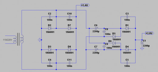 Greatz circuit and extra full-wave voltage doubler.