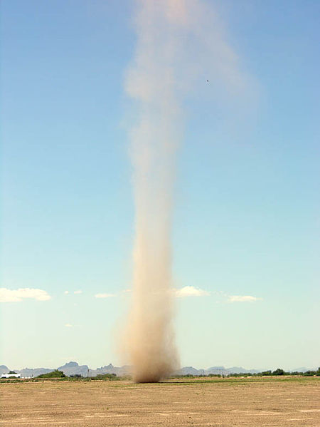 A dust devil in the desert. A similar phenomena is a fire devil. Those happen during forest fires. 