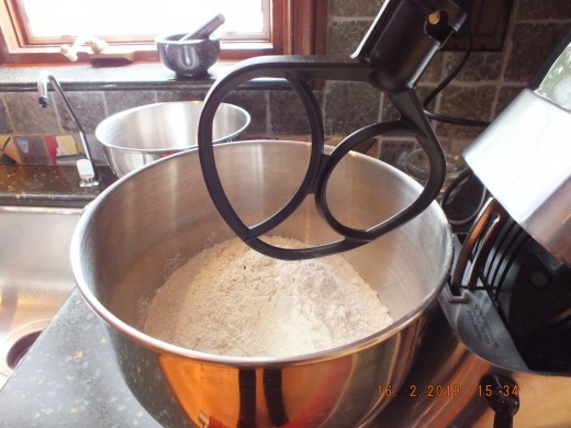 I used my stand mixer with the mixing paddle for combining all the dry ingredients. Please start at a very very low speed or you will end up with you, and the kitchen, covered in flour.