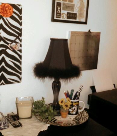 A feather boa softens the room décor and kicks up the attitude of the room.