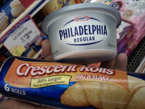 All I had was a can of crescent rolls and a tub of cream cheese.  They were the foundation to a great appetizer!