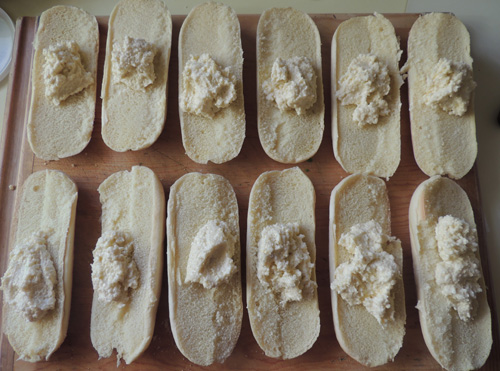 spoon dollop of butter onto each of the 12