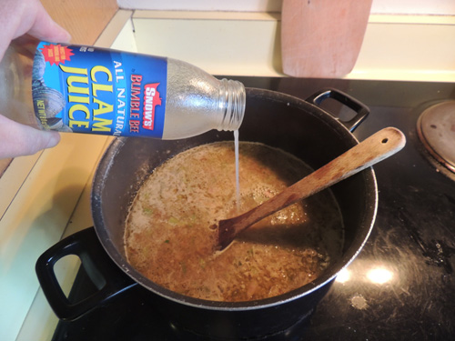 Before adding the clams to your pot, add clam juice.