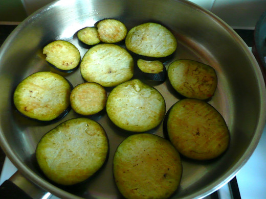 Cook the aubergine in batches
