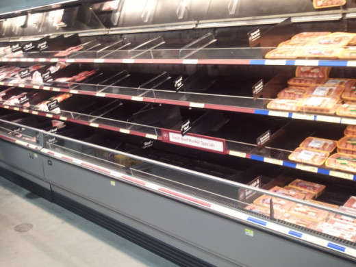 empty meat counter as people prepare for round 2 of the snowstorm in wichita, ks 2/24/2013