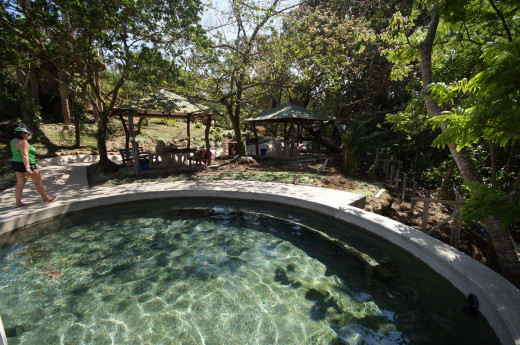 A soaking hot springs pool at El Guyacán.  There are a total of about seven of these on site.  And you can choose a site with shade.