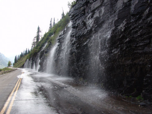 Water running onto the Sun Road in the Spring