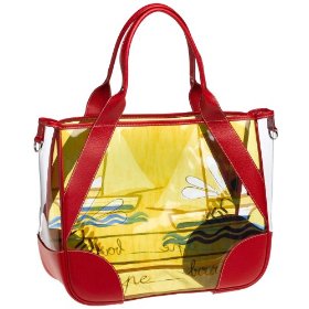 Prada Women's Printed Plastic Tote Bag with Leather Trim, Rosso