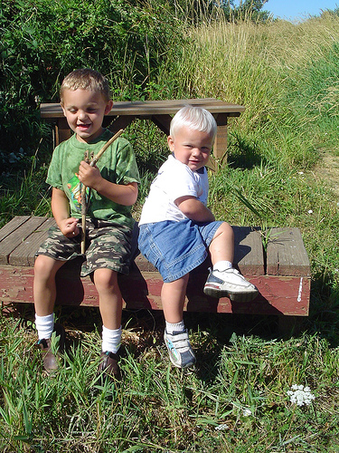 Brothers playing in a park