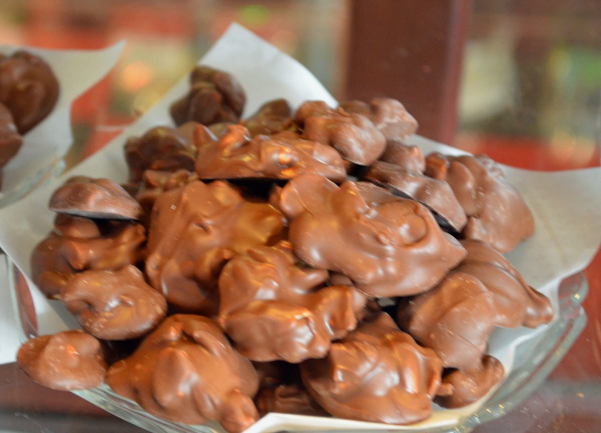 Chocolate peanut butter clusters waiting for someone to enjoy.