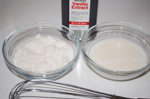 Sugar, Milk, Vanilla Extract & Whisk