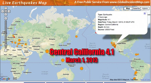 Look at the cluster of earthquakes in California and elsewhere in the USA.