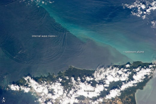 This photograph taken from NASA's Earth Observatory shows the unique phenomenon known as Internal Waves.