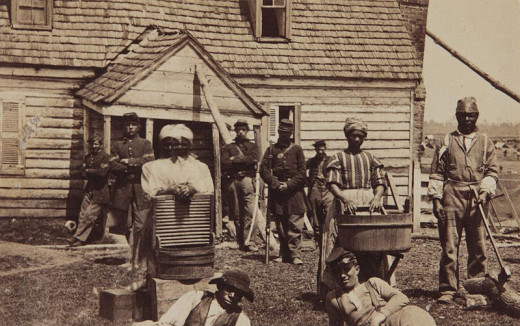 Escaped slaves were placed in camps which followed the Union army and both men and women found work helping the officers and soldiers. However, for many the reality of life away from the plantations was harsh.
