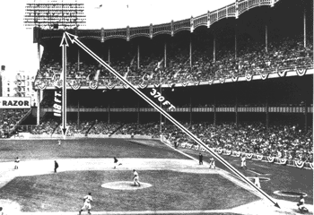 The Mantle homerun at Yankee that almost left the ballpark.