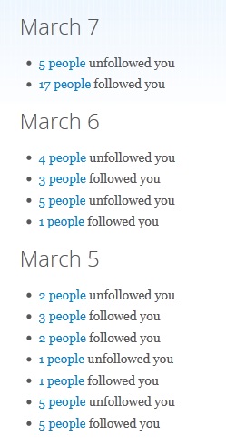 unfollowers.me tracks follows and unfollows on your account.