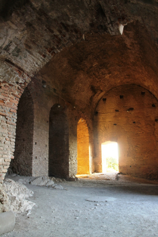Afternoon sun lights up the stonework at the entry to the amphitheatre.