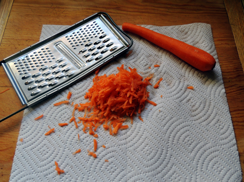 shred carrots. add all 4 items to a mixing bowl