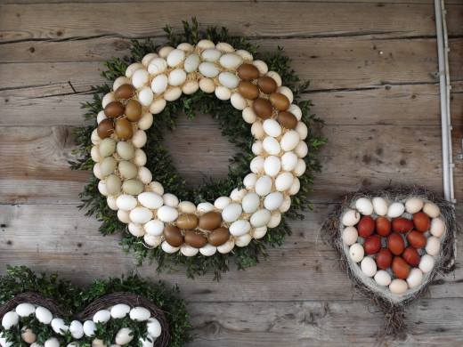 Wreath made out of blown out egg shells. 